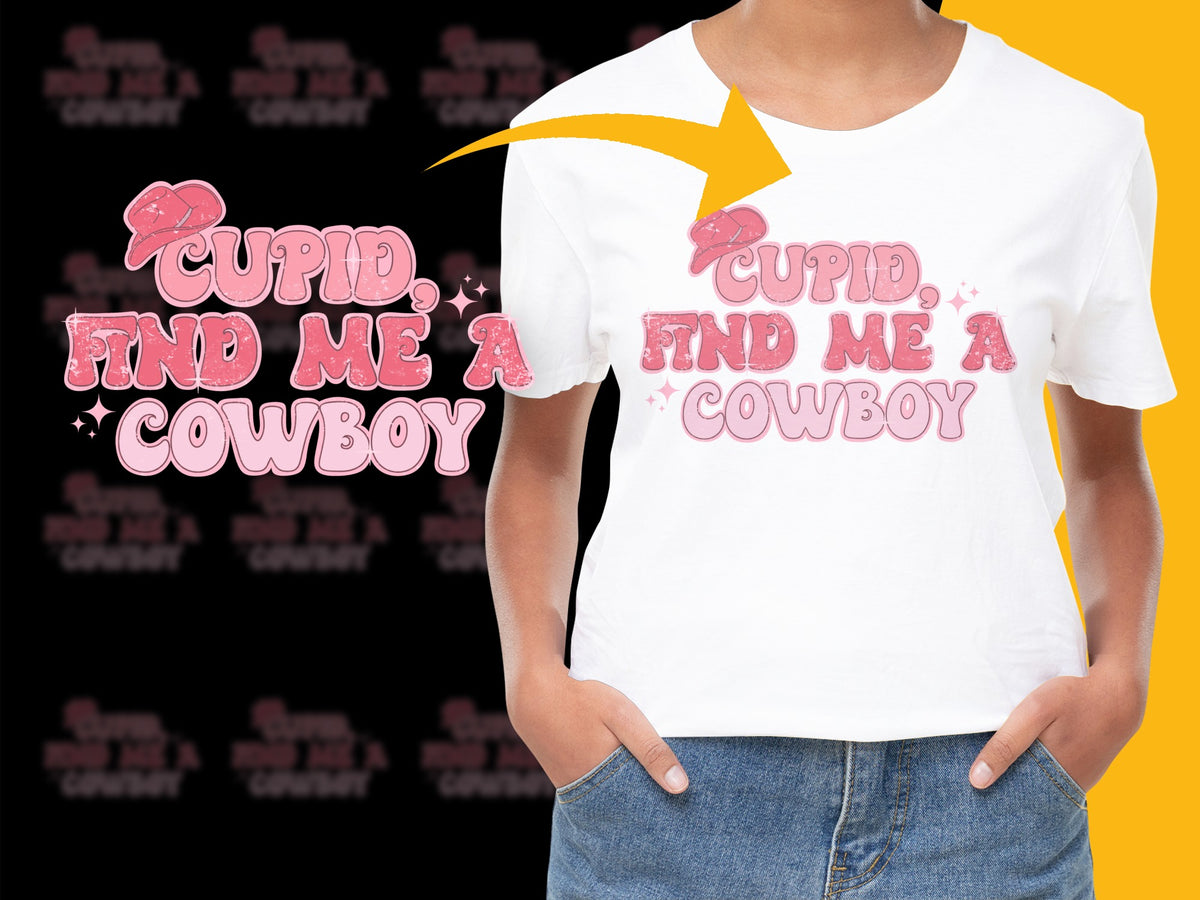 Cupid Find Me a Cowboy T-Shirt, Funny Western Style Tee, Women's Graphic Shirt, Valentine's Day Gift Idea