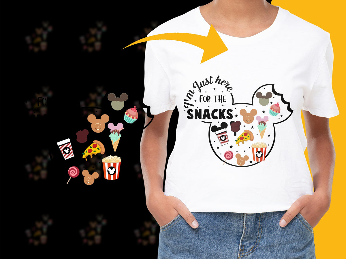 Women's White T-Shirt 'I'm Just Here for the Snacks' Graphic Tee, Casual Fun Top