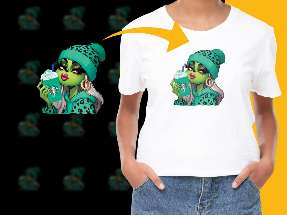 Funky Leopard Print Woman Eating Cupcake Graphic T-Shirt, Stylish Casual Fashion Top