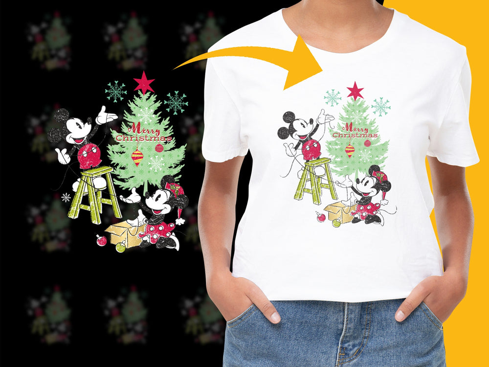 Kids Mickey Minnie Mouse Christmas T-Shirt, Holiday Graphic Tee, Cute Disney Xmas Shirt for Children, Festive Apparel