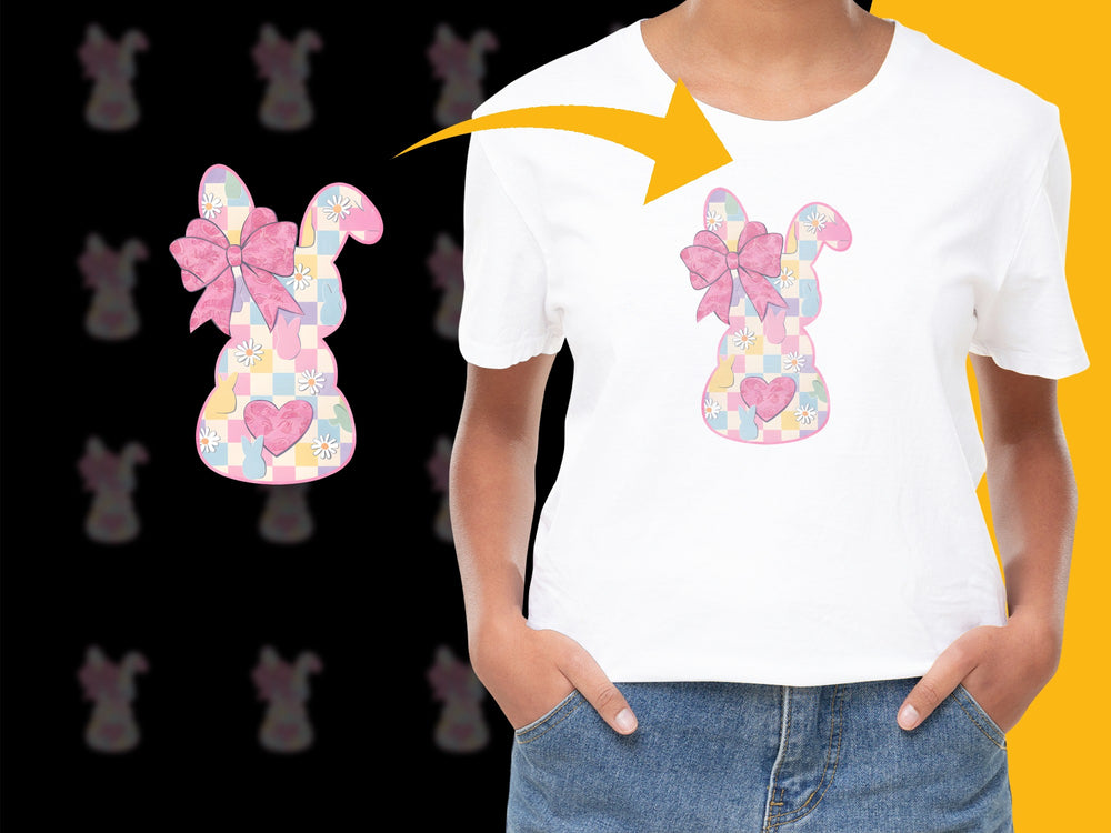 Women's White Graphic T-Shirt with Pink Floral Bunny Design, Casual Spring Apparel