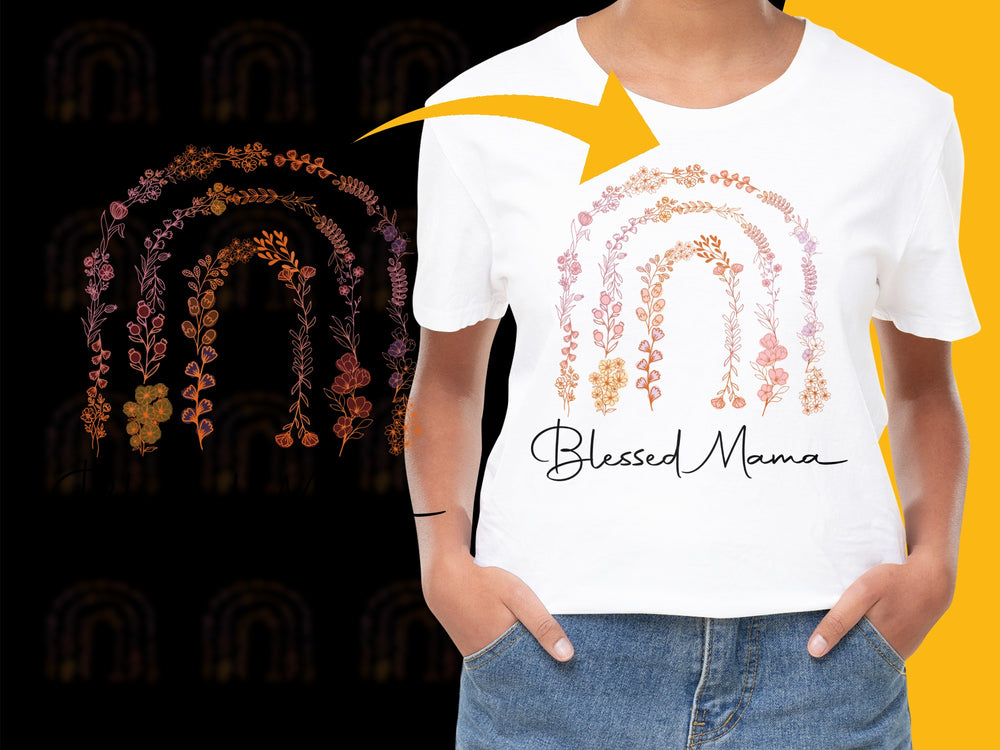 Blessed Mama T-Shirt, Floral Arch Graphic Tee, Boho Chic Mother's Day Gift, Feminine Style Apparel