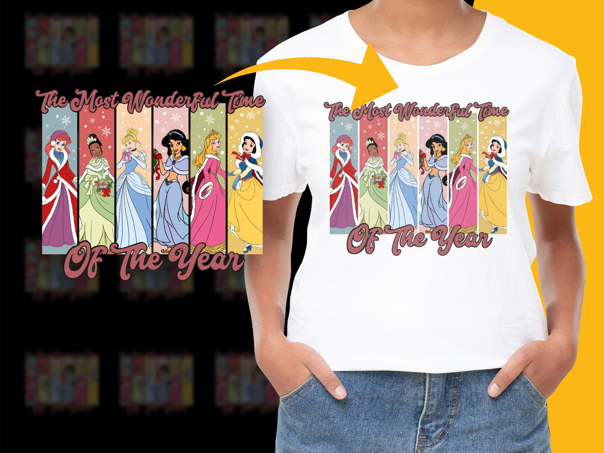 Disney Princess Christmas T-Shirt, Holiday Graphic Tee, Festive Winter Apparel for Women and Girls