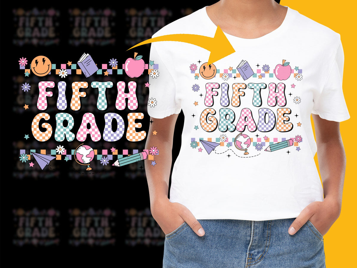 Fifth Grade T-Shirt Colorful School Theme Kids Fashion Back to School Apparel