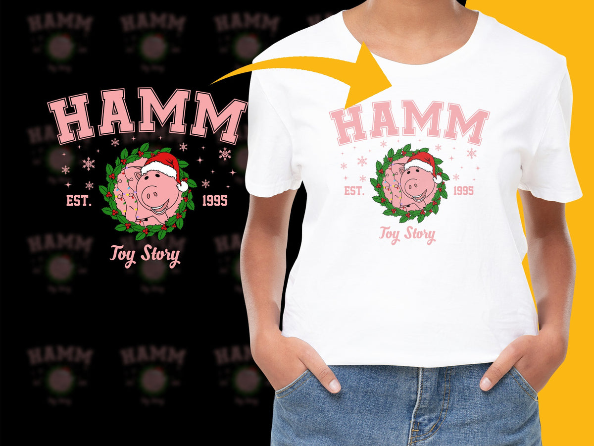 Toy Story Hamm Pig T-Shirt, Est. 1995, Christmas Wreath Graphic Tee, Disney Inspired Apparel for Fans