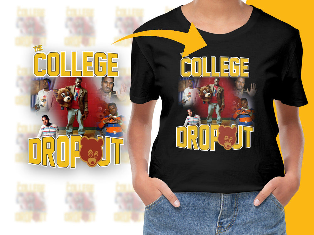 College Dropout Graphic T-Shirt, Bold Lettering, Vintage Style, Casual Wear, Trendy Tee, Unisex Fashion