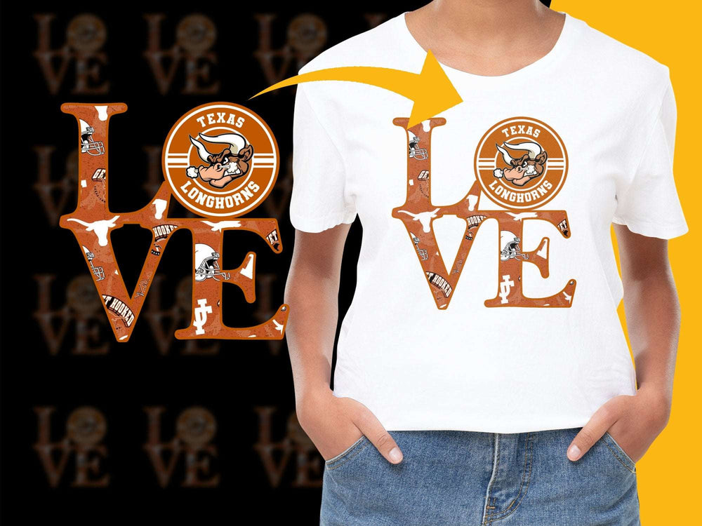 Texas Longhorns T-Shirt Love Graphic Tee University of Texas Sports Fan Apparel Cotton Unisex