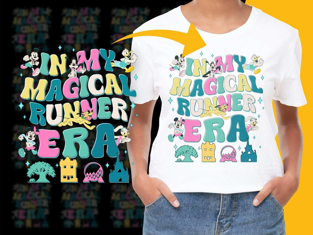 Kids Magical Runner Era T-Shirt, Colorful Fantasy Characters, Cute Gaming Tee