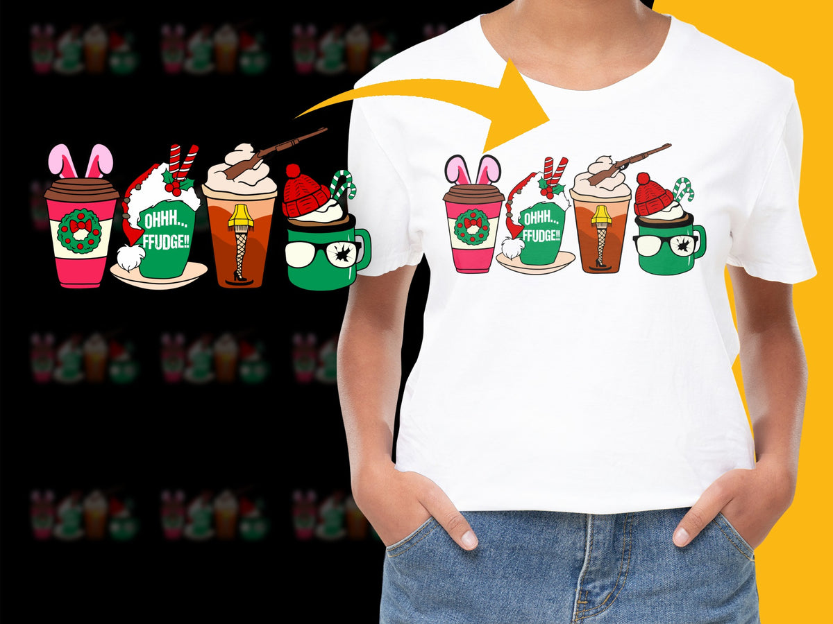 Christmas Coffee T-Shirt, Cute Holiday Drinks Graphic Tee, Festive Winter Apparel, Unisex Cotton Shirt