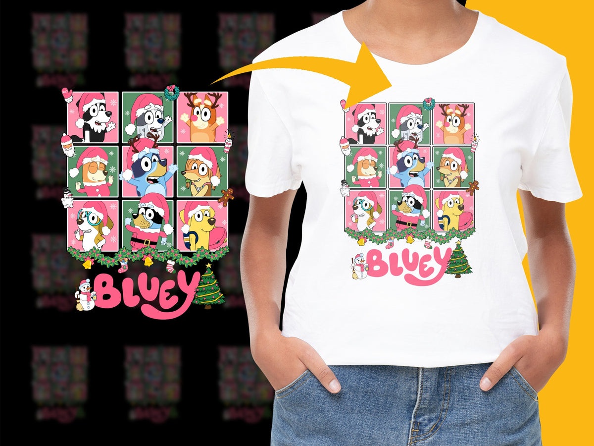 Kids Bluey Cartoon Characters Graphic T-Shirt, Colorful Fun Family Tee, Gift for Children