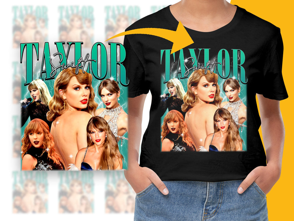 Taylor Swift Inspired Collage T-Shirt, Pop Music Fan Merchandise, Colorful Singer Tee