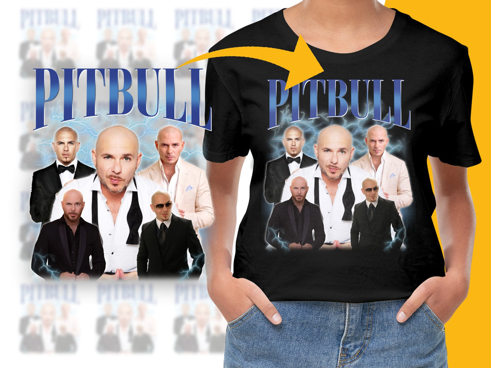 Pitbull Graphic T-Shirt, Unisex Pop Music Fan Tee, Hip Hop Artist Shirt, Singer Photo Collage Top
