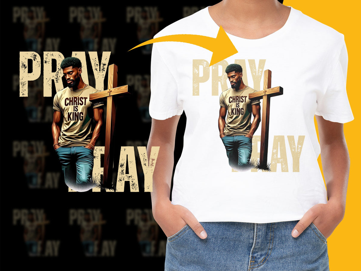 Christian T-Shirt, Pray All Day Motif, Faith Graphic Tee, Religious Apparel, Unisex Fit