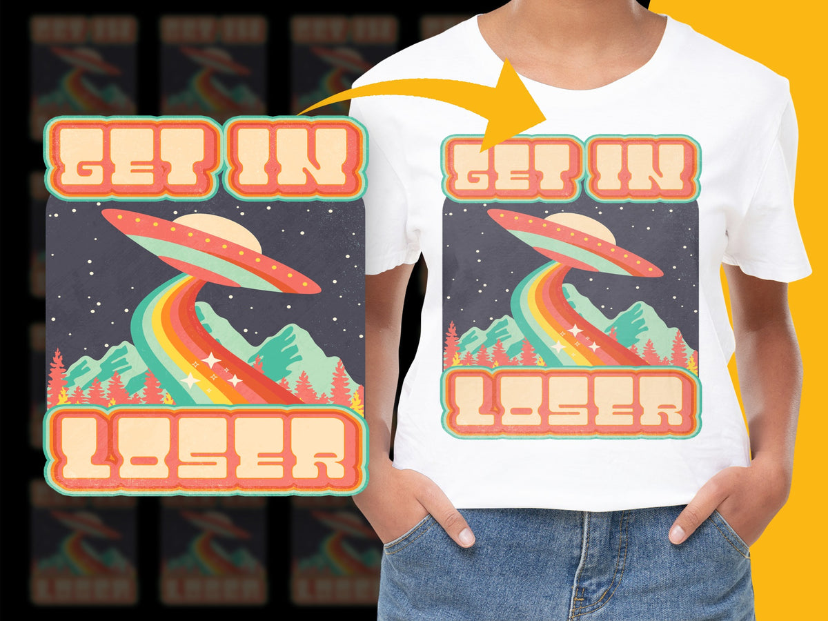 Retro Sci-Fi T-Shirt, Get In Loser UFO Alien Graphic, Unisex Casual Tee, Vintage Space Design, Gift for Sci-Fi Fans