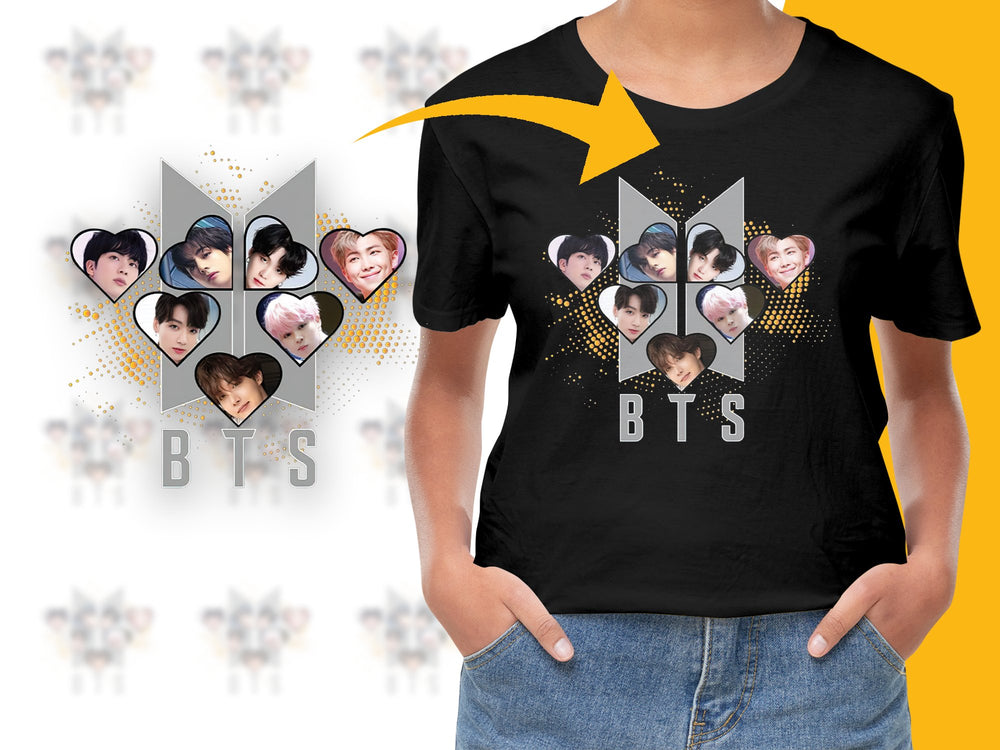 BTS Fan T-Shirt, K-Pop Band Star Collage, Music Idol Group Graphic Tee, Unisex Cotton Shirt