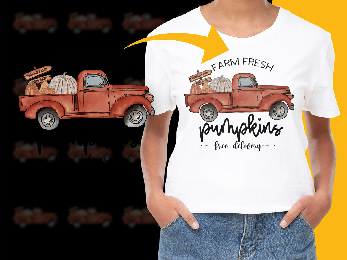 Farm Fresh Pumpkins T-Shirt, Vintage Truck Autumn Graphic Tee, Fall Season Casual Apparel
