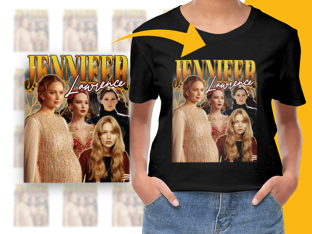 Jennifer Lawrence Inspired Graphic T-Shirt, Movie Star Fan Tee, Trendy Celebrity Fashion Top