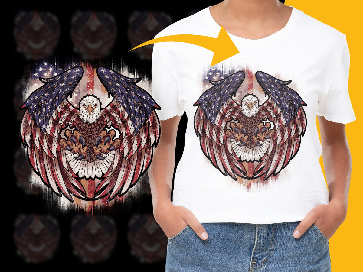 Women's Graphic Tee - Vintage American Eagle Flag Wings Print, Patriotic T-Shirt Design, Unique Casual Streetwear, Soft Cotton Top