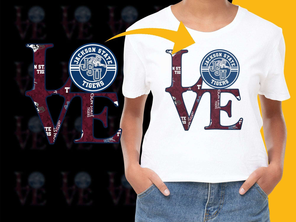 Jackson State University Tigers Love Graphic T-Shirt, JSU Pride Collegiate Apparel, Unisex Fashion Tee Shirt