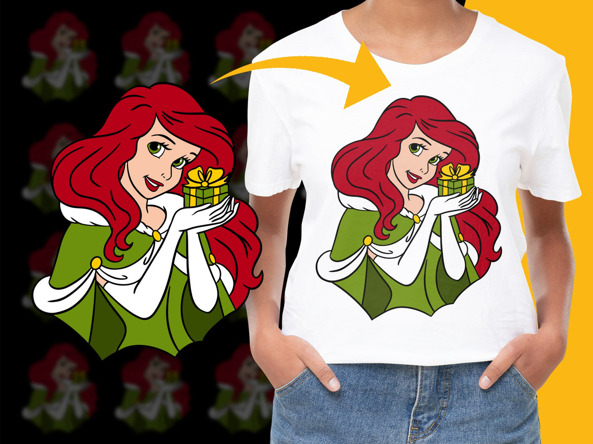 Kids Ariel Inspired Cartoon Graphic T-Shirt, Disney Princess Theme, Casual White Tee, Gift for Children