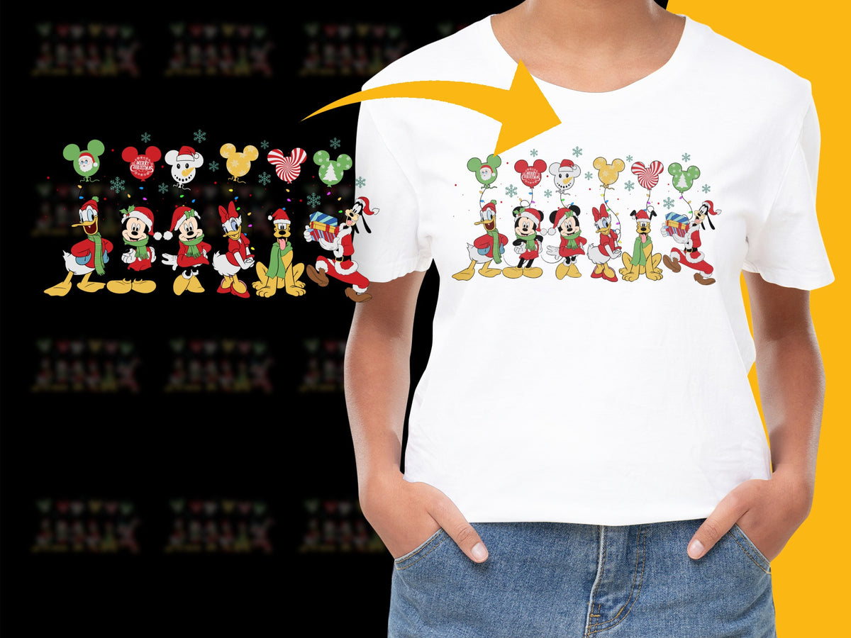Kids Holiday T-Shirt, Disney Characters Christmas Graphic Tee, Festive Children's Clothing, Mickey and Friends