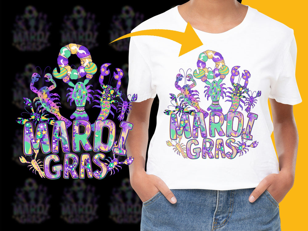 Mardi Gras Colorful T-Shirt, Festive Carnival Celebration Top, Purple Green Gold Graphic Tee for Adults and Kids
