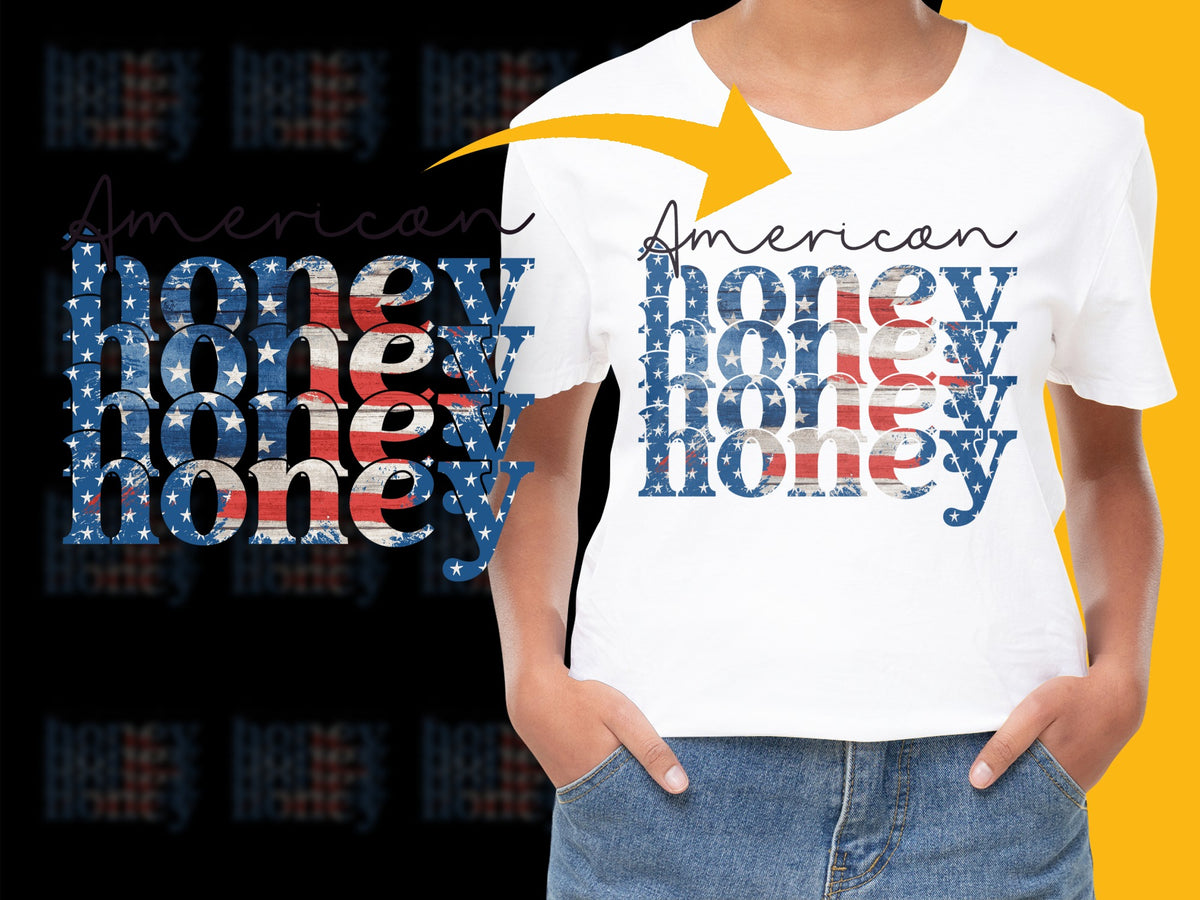 American Honey Graphic T-Shirt, Patriotic USA Theme, Red White and Blue, Stylish Casual Wear, Unisex Top