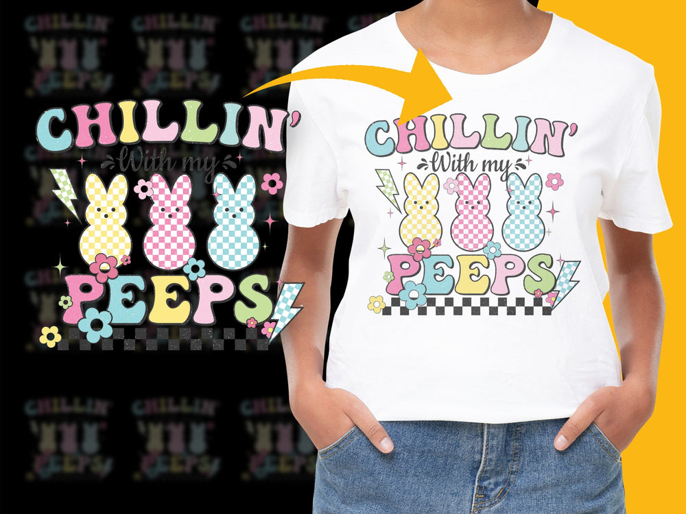 Chillin With My Peeps Easter Shirt, Cute Bunny Graphic Tee, Spring Holiday Fashion, Kids and Adults Sizes Available