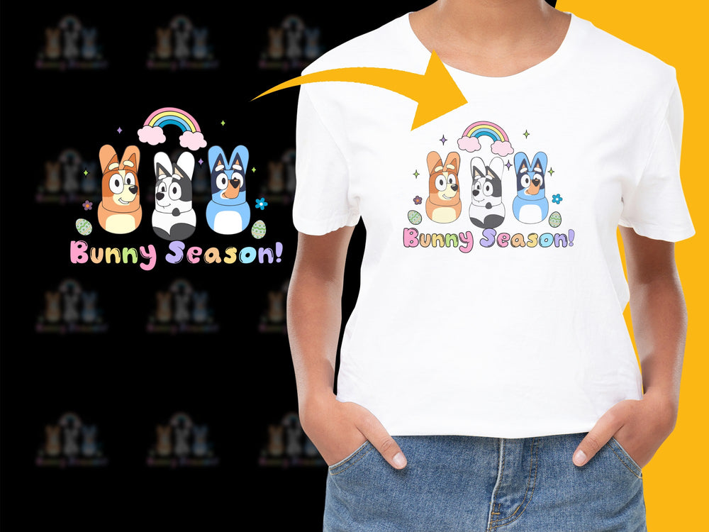 Bunny Season Cute Rabbit Graphic T-Shirt, Colorful Rainbow and Animals Kids Tee, Fun Spring Apparel for Children and Adults