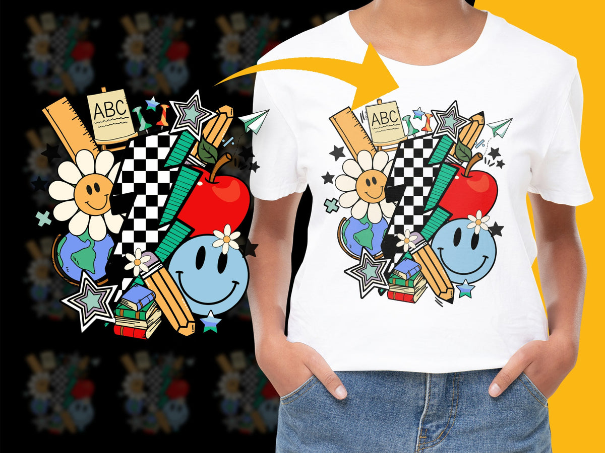 Colorful Teacher Appreciation T-Shirt, Cute ABC Graphic Tee, Unique Back to School Shirt for Women and Men