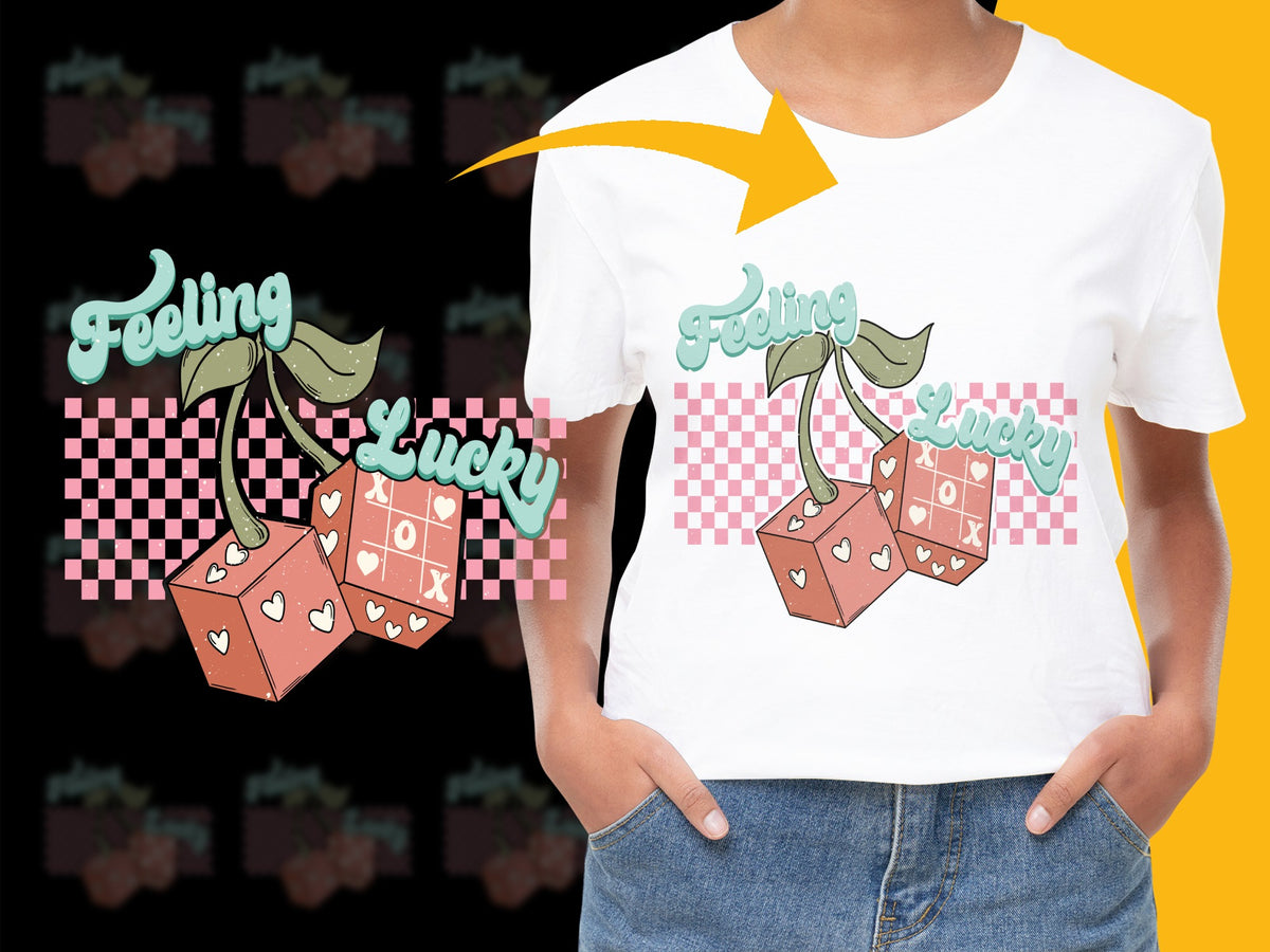 Feeling Lucky Graphic T-Shirt, Cute Dice and Clover Tee, Women's Fashion Top, Trendy Casual Shirt