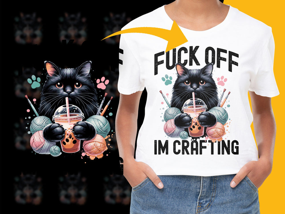 Funny Crafting Cat T-Shirt, Cute Black Cat Graphic Tee, Crafting Lover Gift, Casual Wear