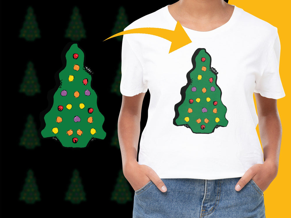 Colorful Christmas Tree Graphic T-Shirt, Festive Holiday Casual Tee, Unisex Cotton Shirt for All Ages
