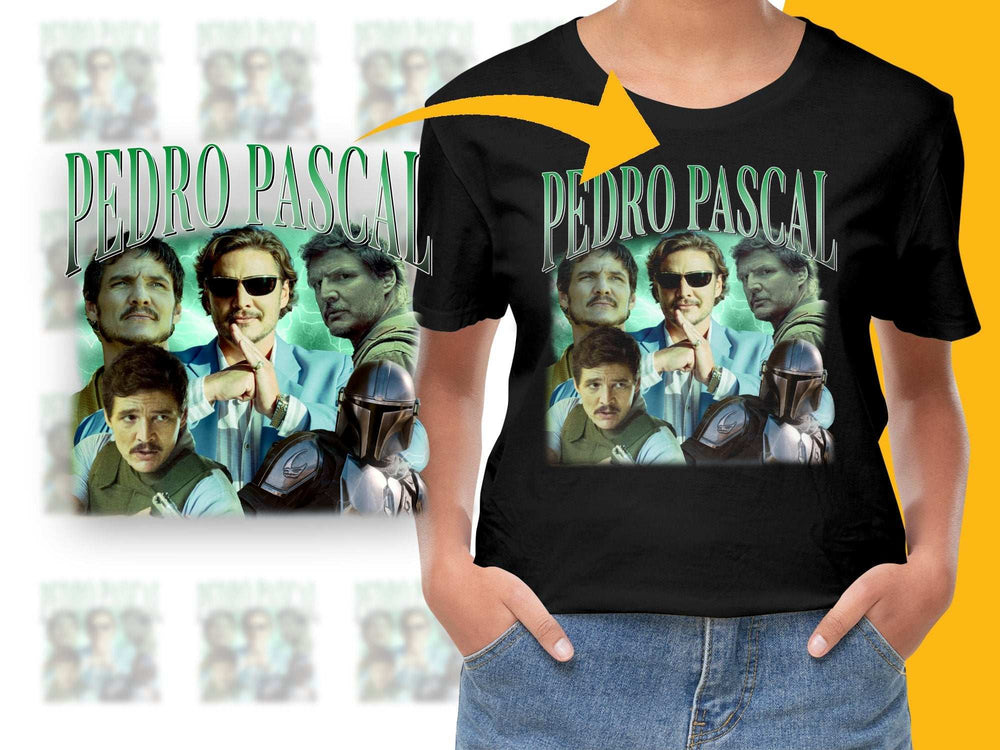 Pedro Pascal Fan T-Shirt, Vintage Style Graphic Tee, Movie Star Collage Shirt, Gift for TV Series Fans