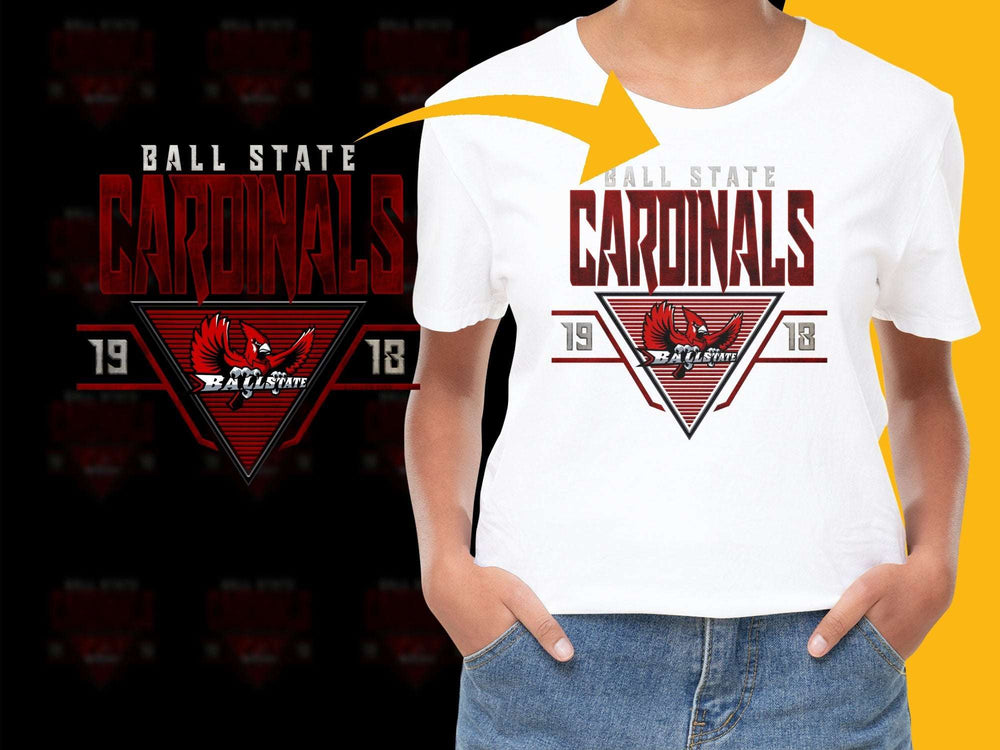 Ball State Cardinals Graphic T-Shirt, College Sports Team Logo Tee, Red and White Design, Casual Unisex Apparel 2023