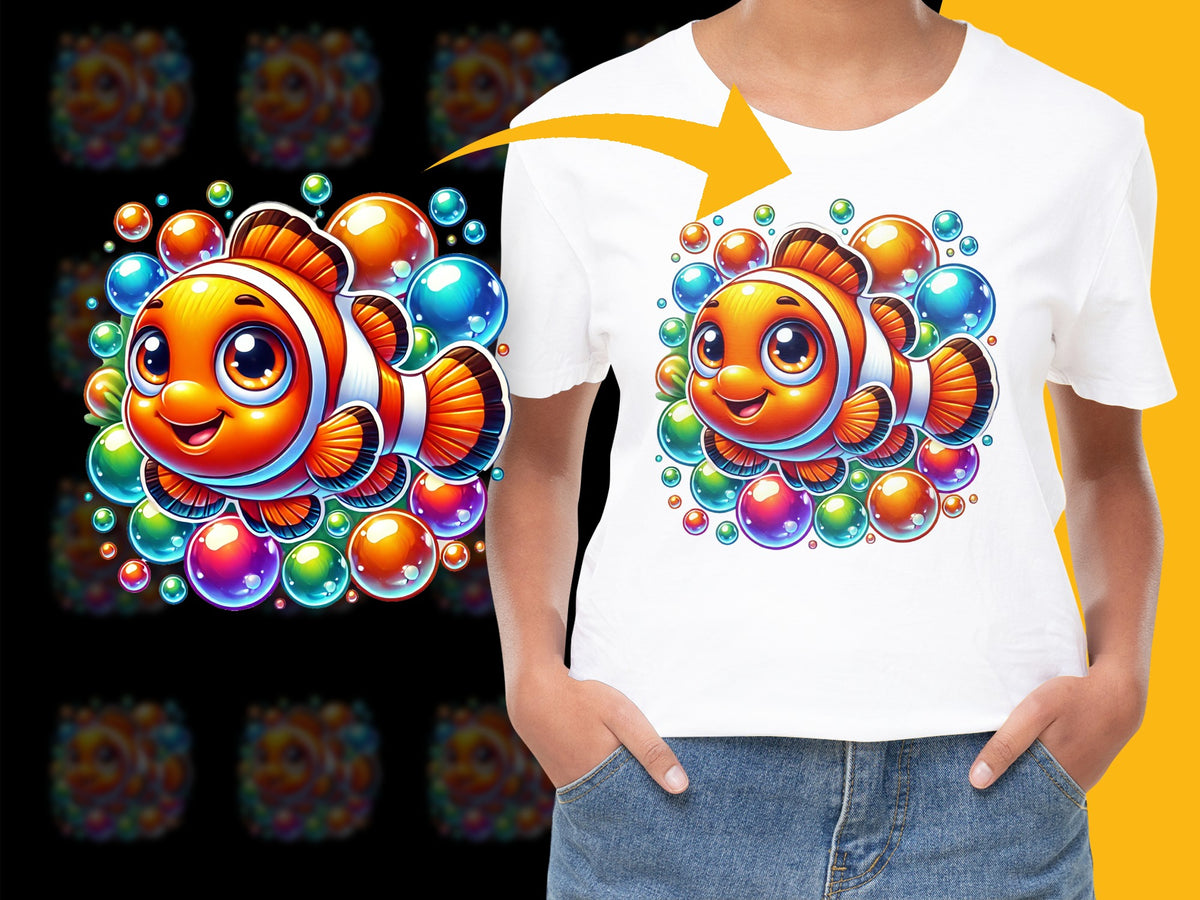 Colorful Clownfish Graphic T-Shirt, Bright Ocean Themed Kids Tee, Vibrant Aquarium Fish Design Shirt