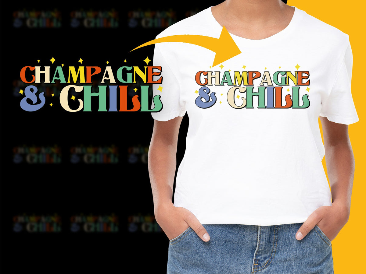 Champagne and Chili Graphic Tee, Colorful Unisex T-Shirt, Casual Streetwear, Trendy Festival Style Shirt