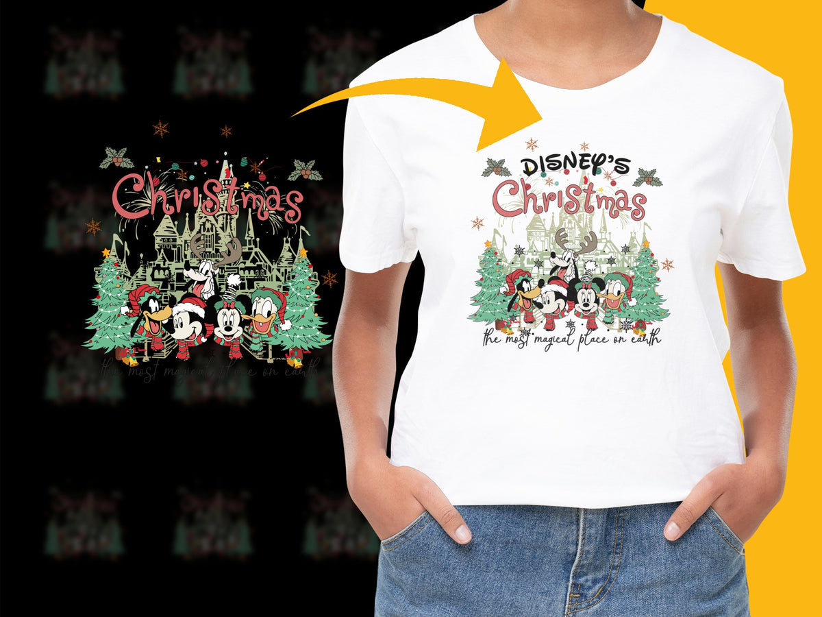 Disney Christmas T-Shirt, Vintage Mickey Mouse Holiday Tee, Festive Family Matching Shirts
