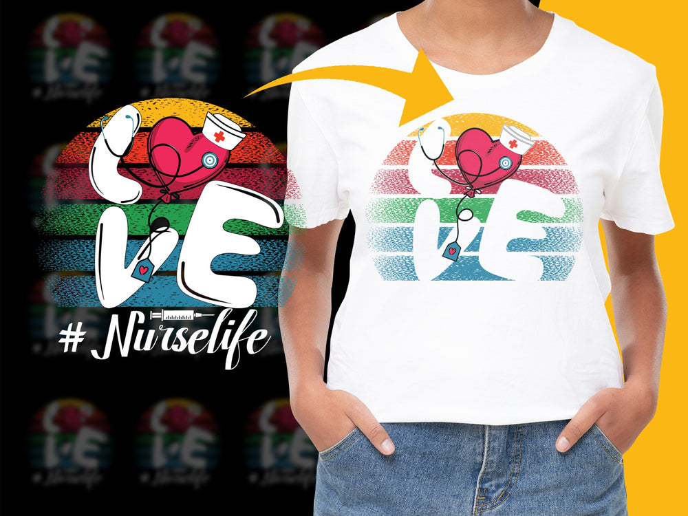 Nurse Life T-Shirt, Colorful Heartbeat Graphic Tee, Healthcare Worker Gift, Rainbow Stripes Love Print Shirt