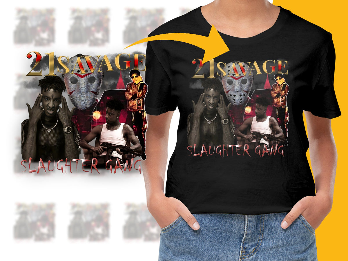 21 Savage Slaughter Gang Themed T-Shirt, Hip Hop Artist Merch, Music Fan Apparel