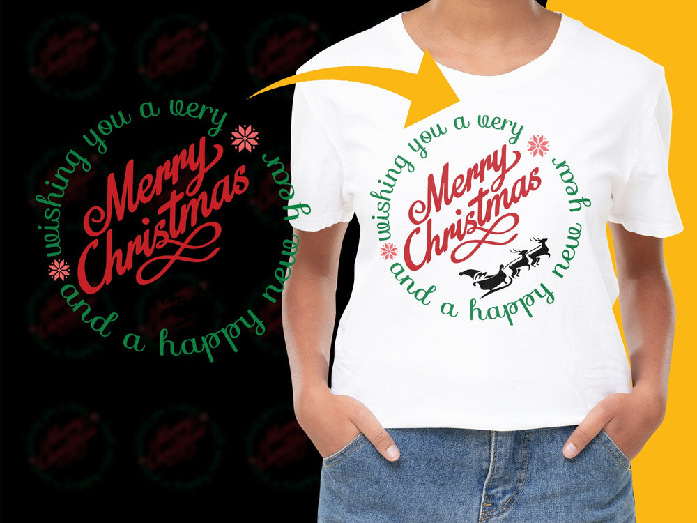 Merry Christmas T-Shirt Festive Holiday Tee Santa Sleigh Reindeer Design Unisex Gift Idea