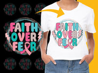 Load image into Gallery viewer, Faith Over Fear T-Shirt, Inspirational Quote Tee, Colorful Graphic Shirt, Women&#39;s Fashion Top, Christian Apparel, Gift Idea

