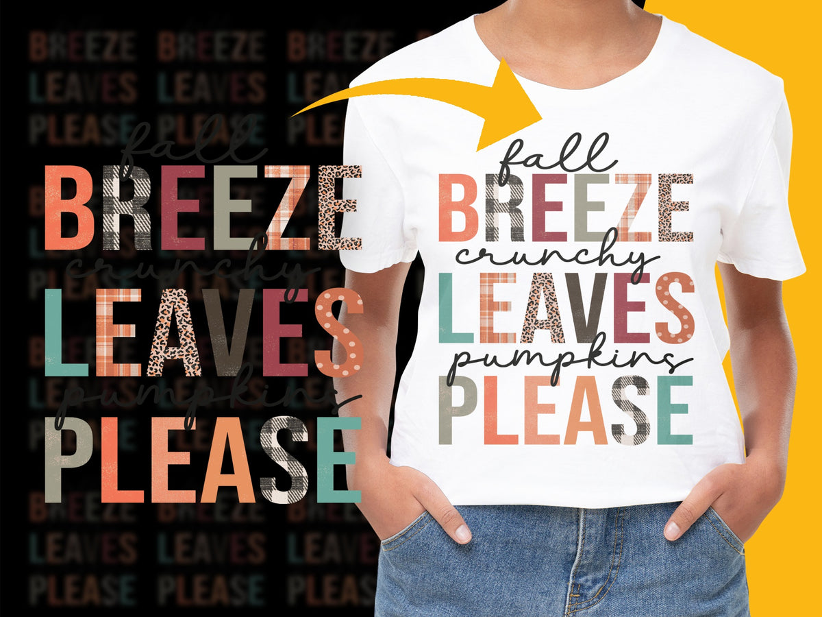 Fall Breeze Leaves Please T-Shirt, Autumn Pumpkin Crunchy Leaves Tee, Women's Fashion Casual Top, Seasonal Graphic Shirt.