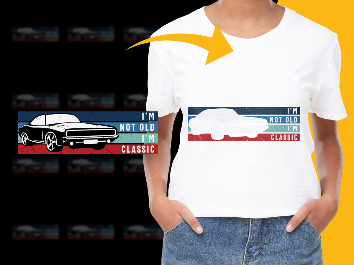 Classic Car T-Shirt, Vintage Auto Graphic Tee, Retro Style, Collector's Casual Wear, White Unisex Shirt