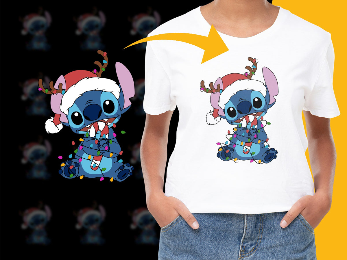 Kids Christmas T-Shirt, Cute Alien Cartoon with Lights, Holiday Graphic Tee, Festive Children's Apparel, Colorful Print, Unisex Top
