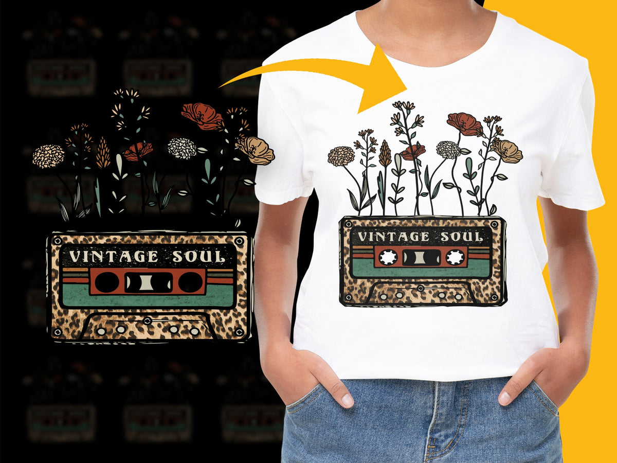 Vintage Soul Cassette Tape Floral Graphic T-Shirt, Retro Music Lover Tee, Unisex Cotton Shirt with Boho Design, Unique Gift Idea