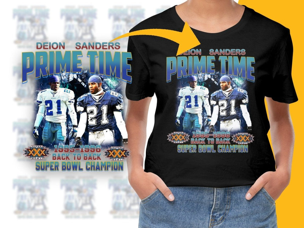 Deion Sanders Prime Time Back to Back Super Bowl Champion PNG File - Teepew