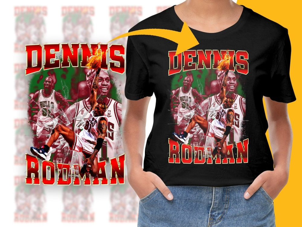 Dennis Rodman Chicago Bulls Retro Basketball Star Bootleg PNG File - Teepew