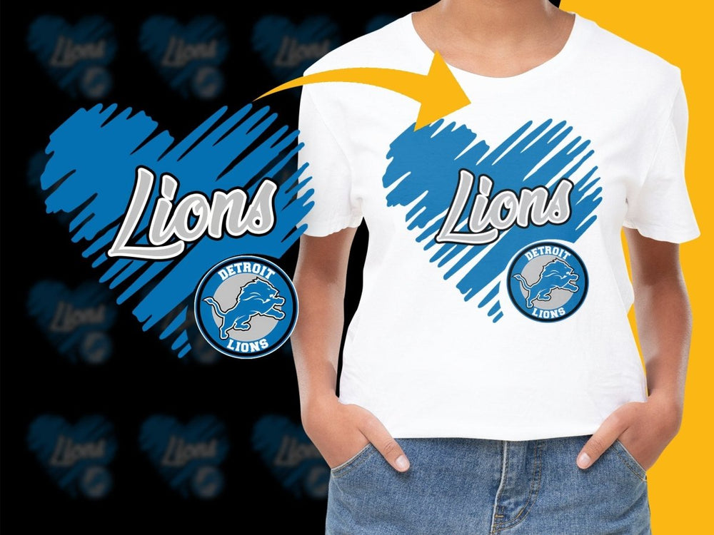 Detroit Lions Heart Design Logo Fan PNG File - Teepew