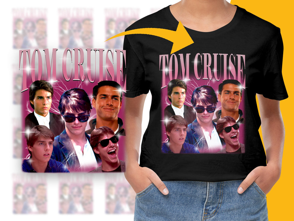 Retro Tom Cruise Collage T-Shirt, Vintage Film Actor Graphic Tee, 80s Cinema Fashion Top, Unisex Fan Apparel